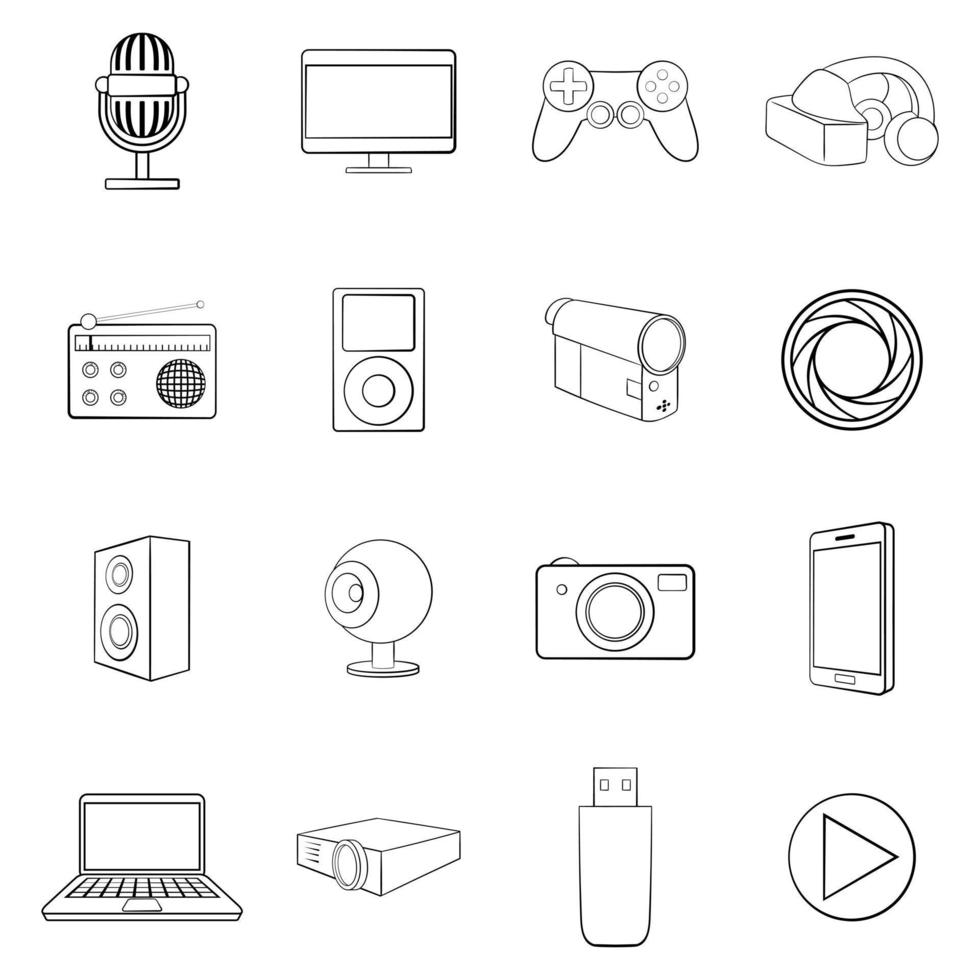Multimedia icon set outline vector