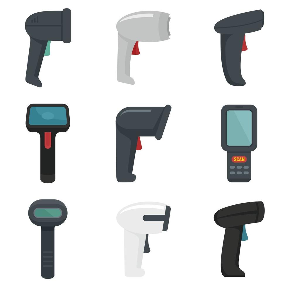 Barcode scanner icons set flat vector isolated