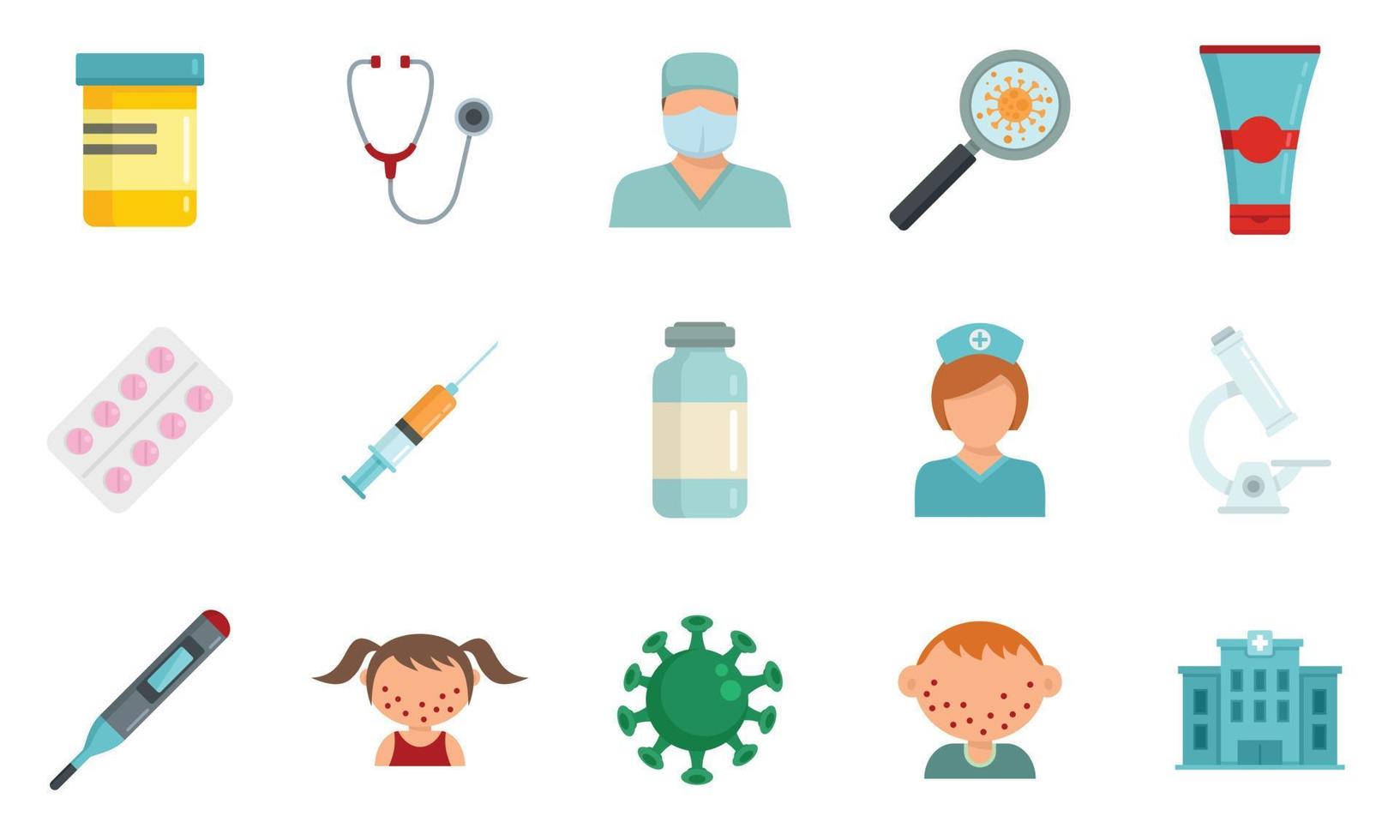 Chicken pox icons set flat vector isolated