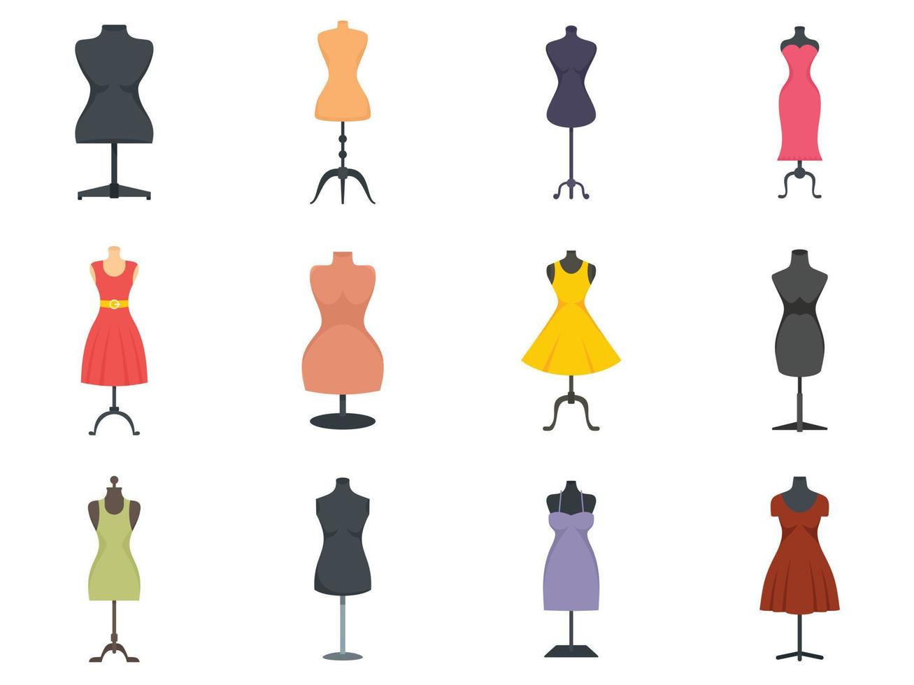Mannequin icons set flat vector isolated
