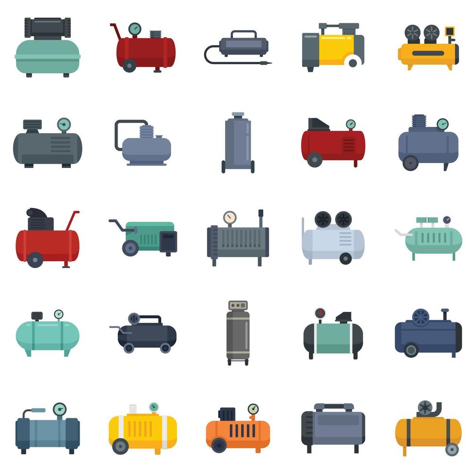 Air compressor icons set flat vector isolated