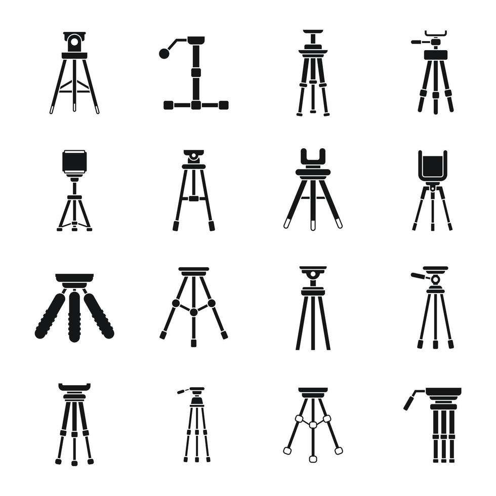 Tripod stand icons set, simple style vector