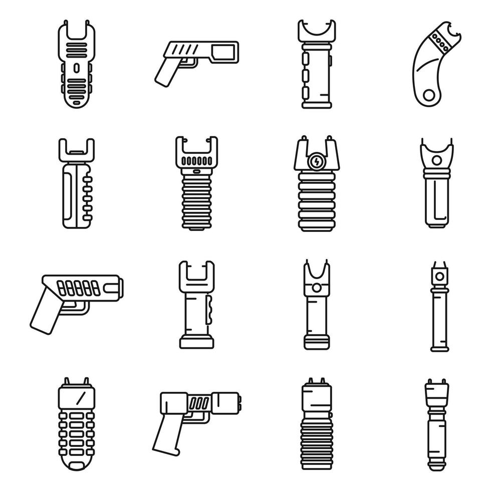 Taser icons set outline vector. Police gun vector