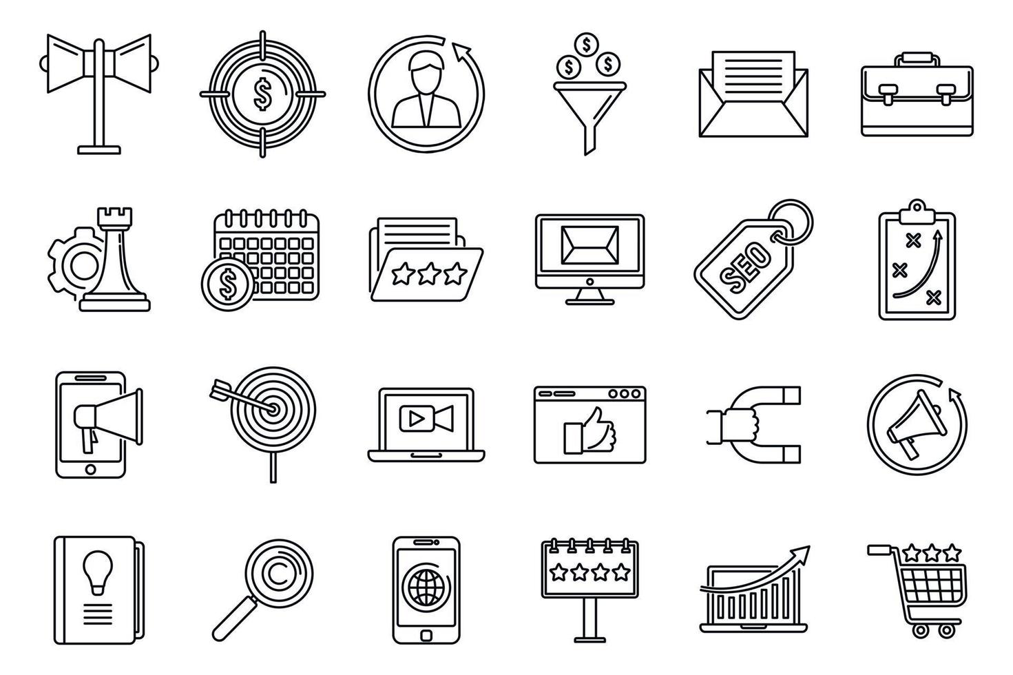 Remarketing strategy icons set, outline style vector