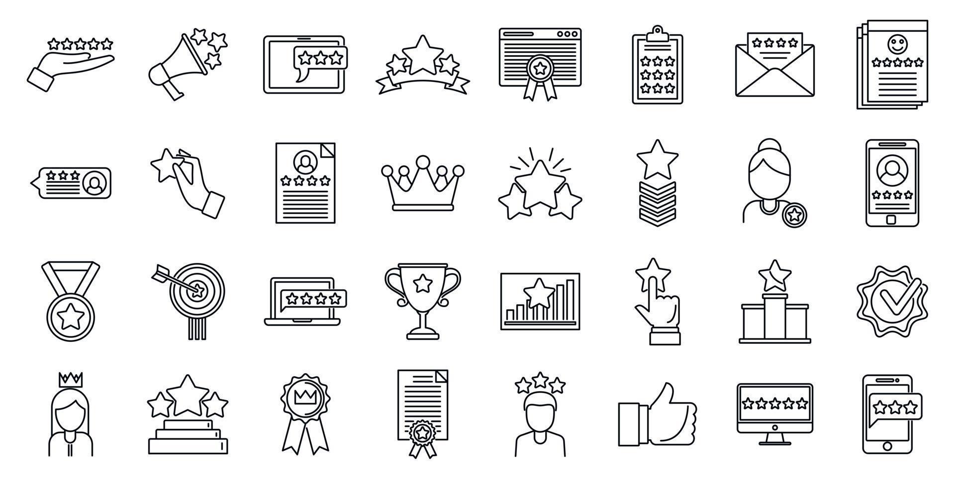 Reputation experience icons set, outline style vector