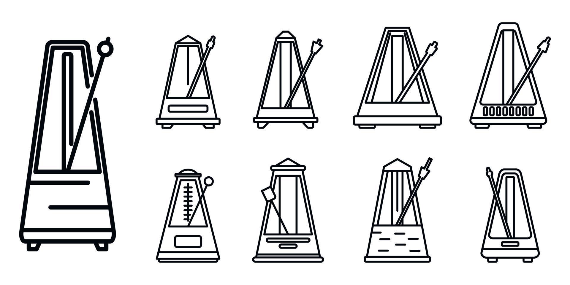 Metronome beat icons set, outline style vector
