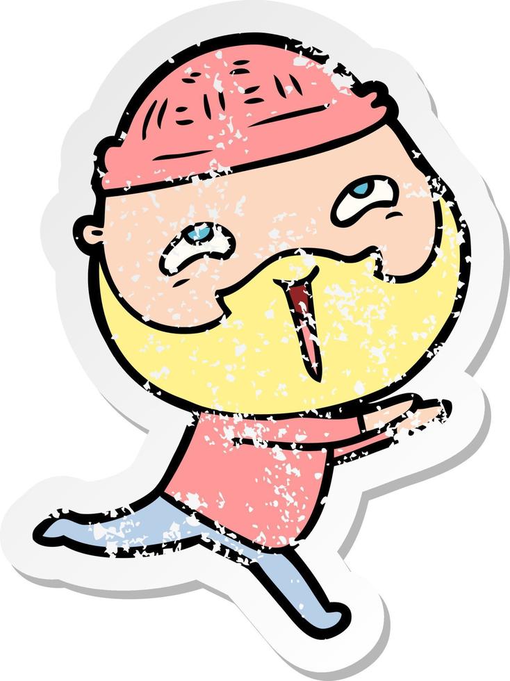 distressed sticker of a cartoon happy bearded man vector