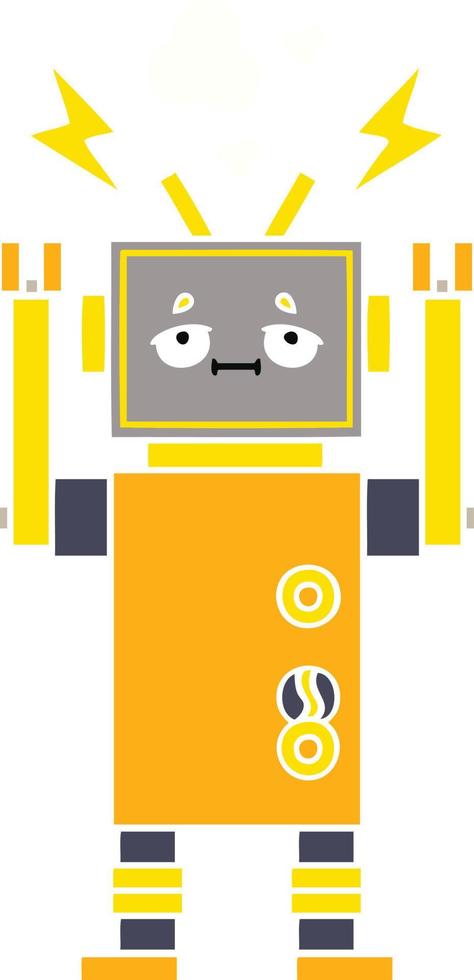 flat color retro cartoon malfunctioning robot vector