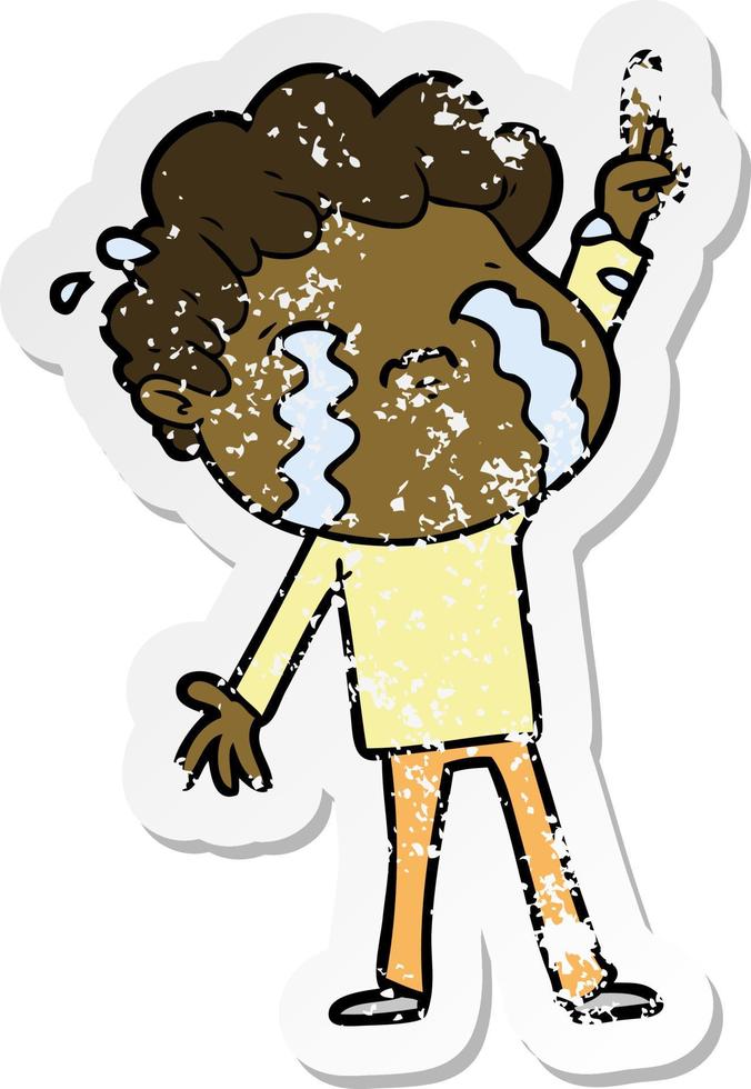 distressed sticker of a cartoon man crying vector