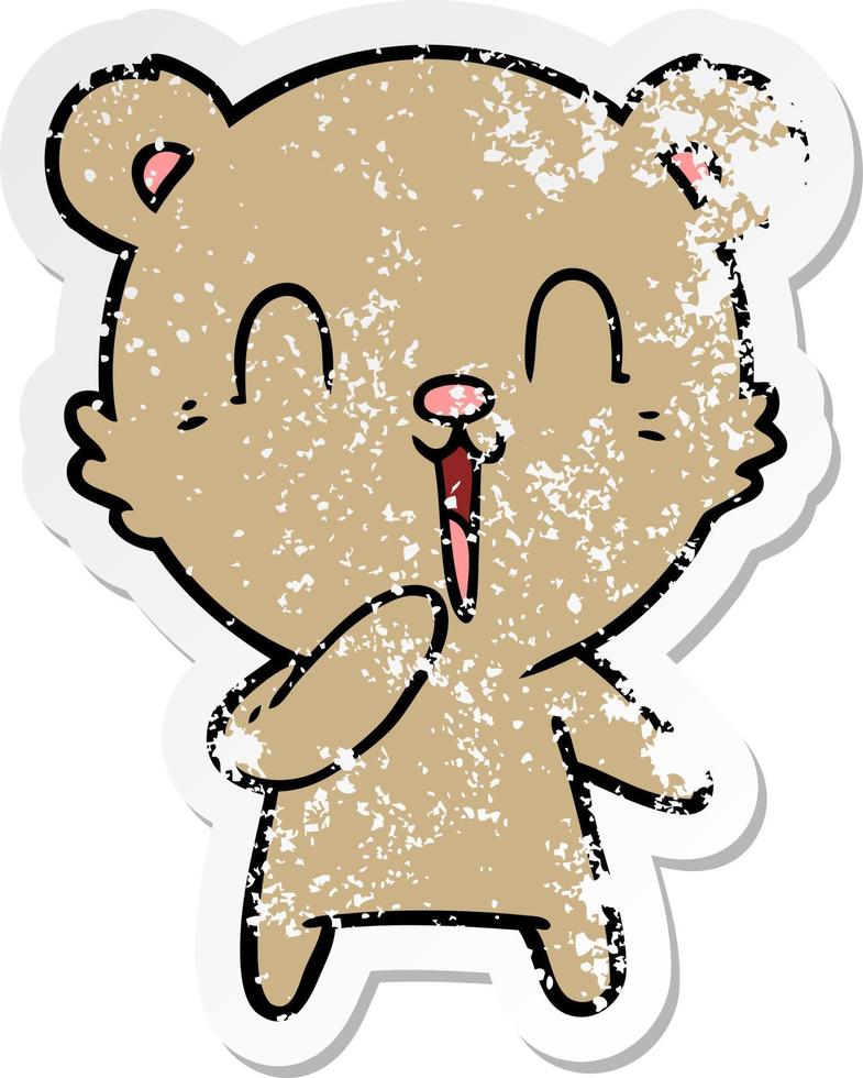 distressed sticker of a happy laughing cartoon bear vector