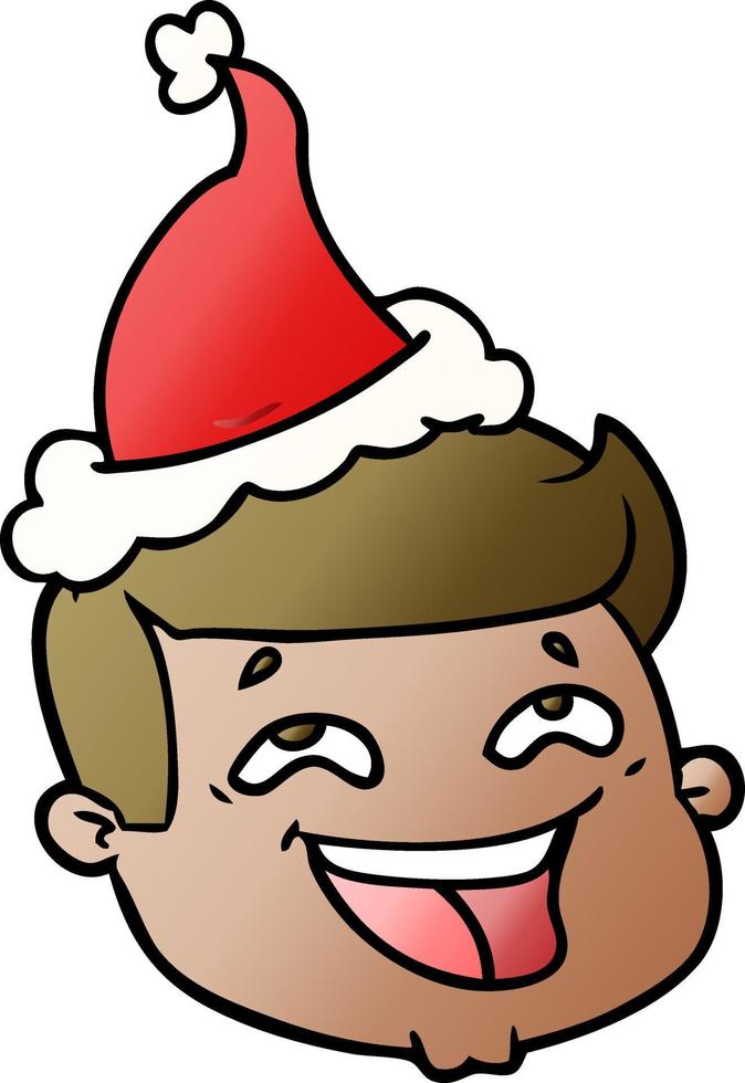 happy gradient cartoon of a male face wearing santa hat vector