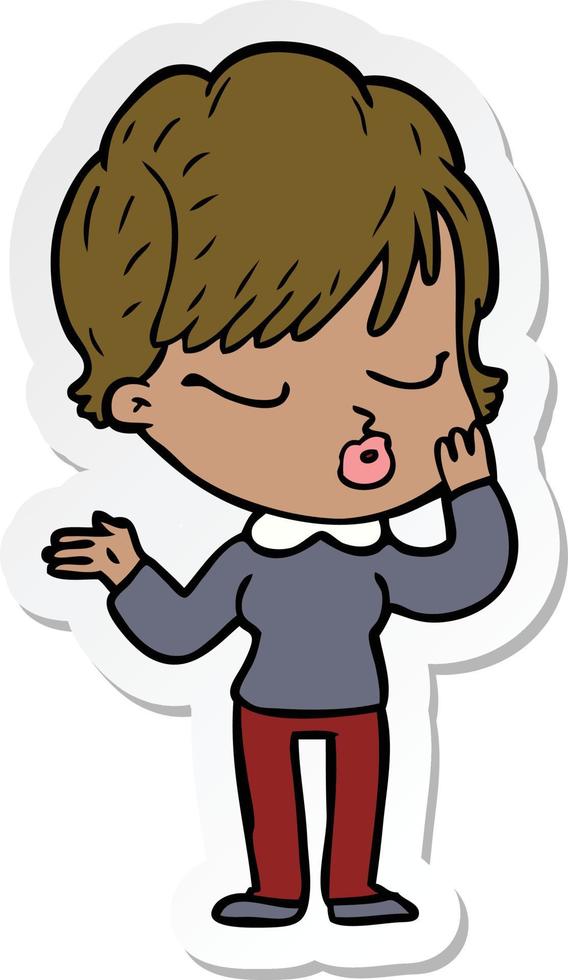 sticker of a cartoon woman with eyes shut vector