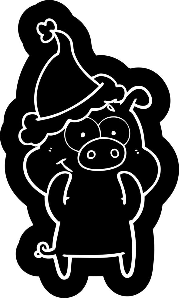 happy cartoon icon of a pig wearing santa hat vector