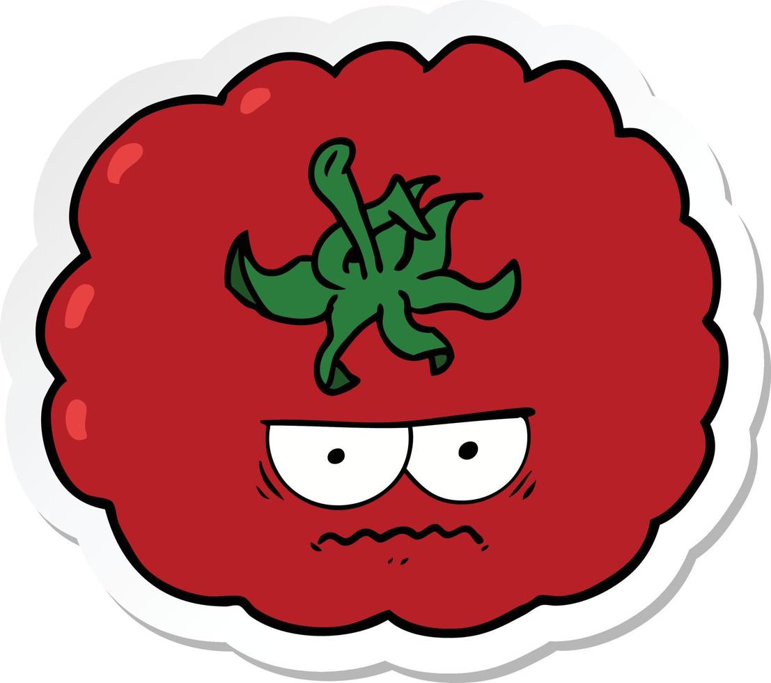 pegatina de un tomate enojado de dibujos animados vector