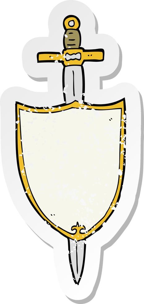 retro distressed sticker of a cartoon heraldic shield vector