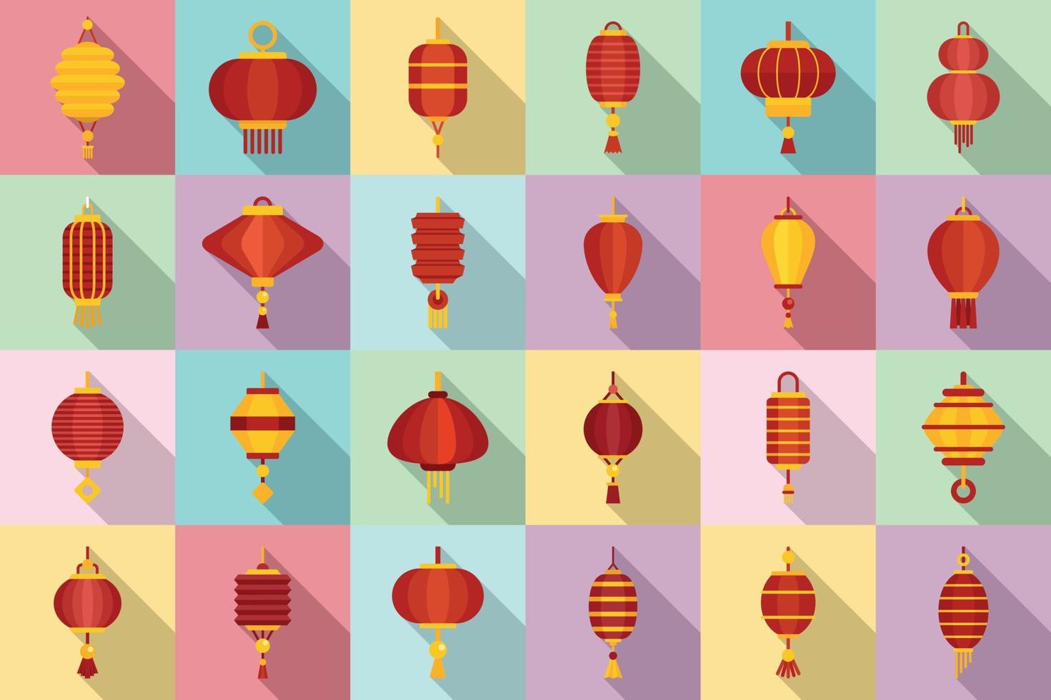 Chinese lantern icons set, flat style vector