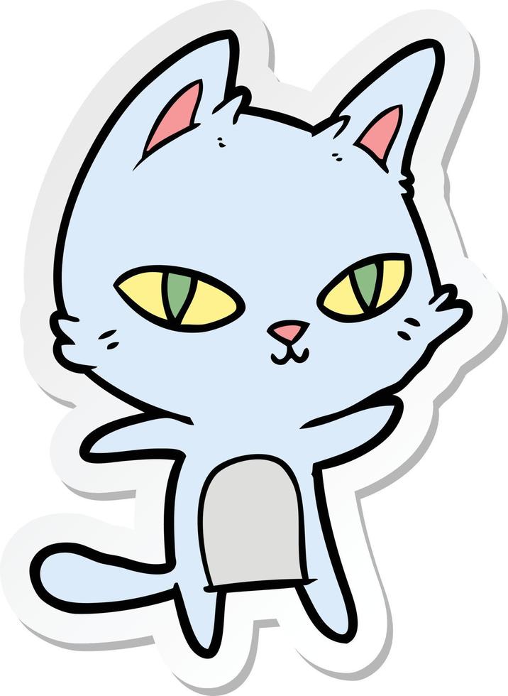 sticker of a cartoon cat staring vector