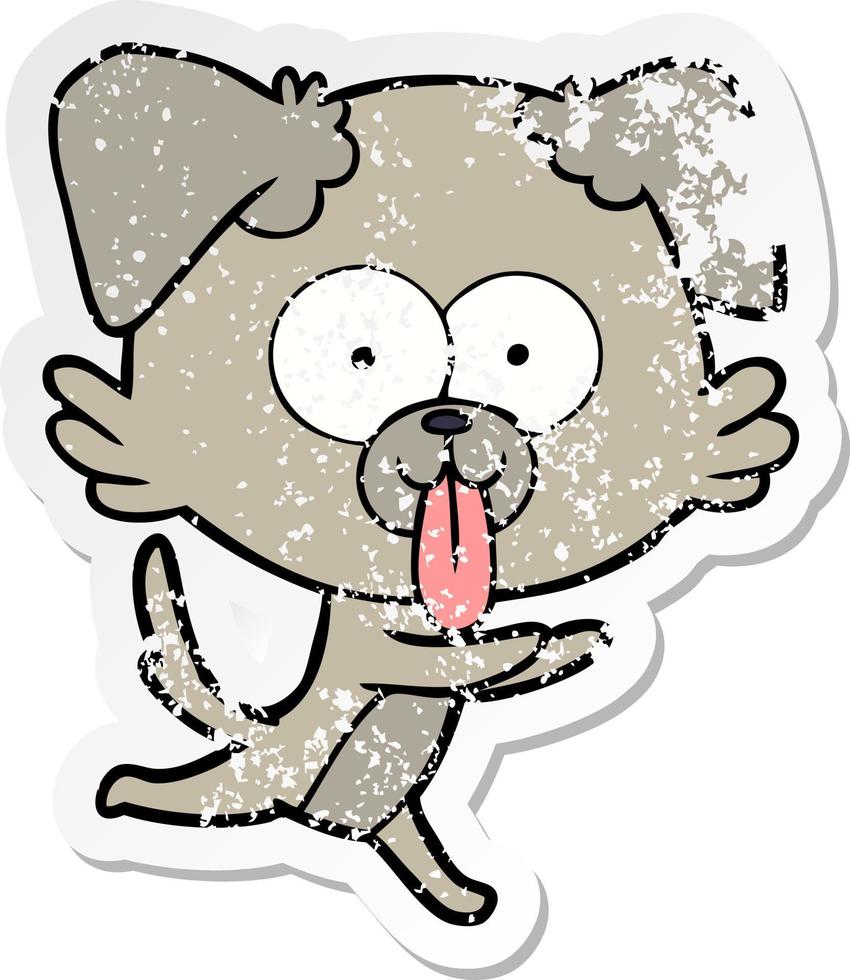 distressed sticker of a cartoon running dog with tongue sticking out vector