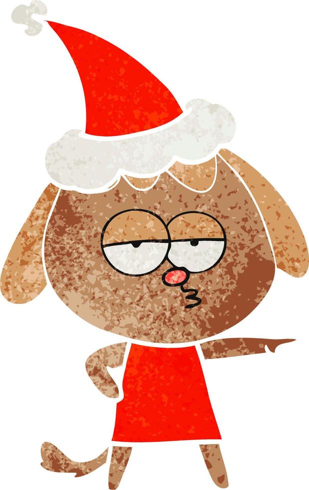 retro cartoon of a bored dog wearing santa hat vector