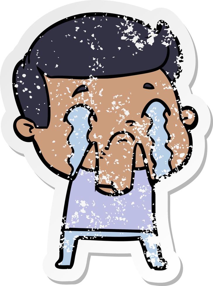 distressed sticker of a cartoon man crying vector