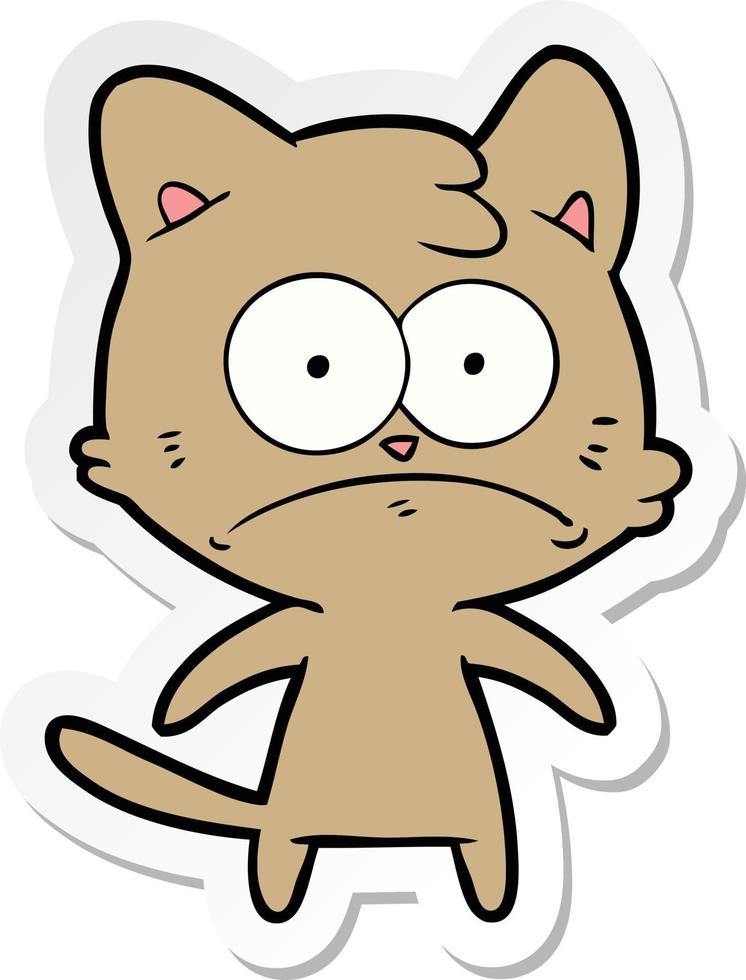sticker of a cartoon nervous cat vector