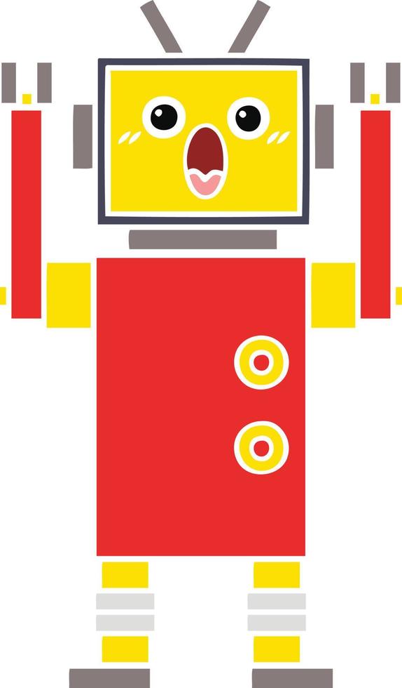 flat color retro cartoon robot vector