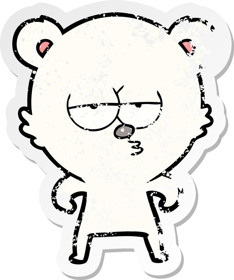 distressed sticker of a bored polar bear cartoon vector