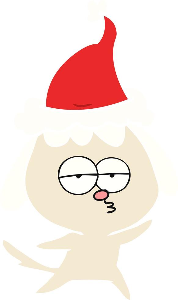 flat color illustration of a bored dog wearing santa hat vector