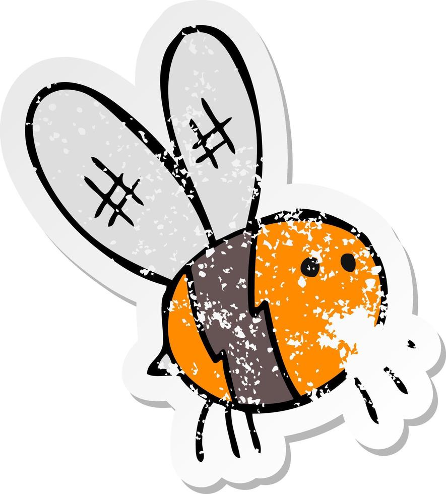 retro distressed sticker of a cartoon bee vector