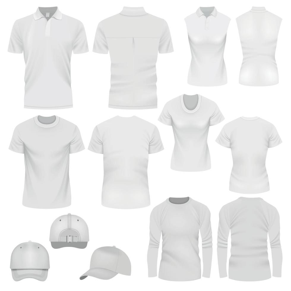 conjunto de maquetas de gorra de camiseta, estilo realista vector