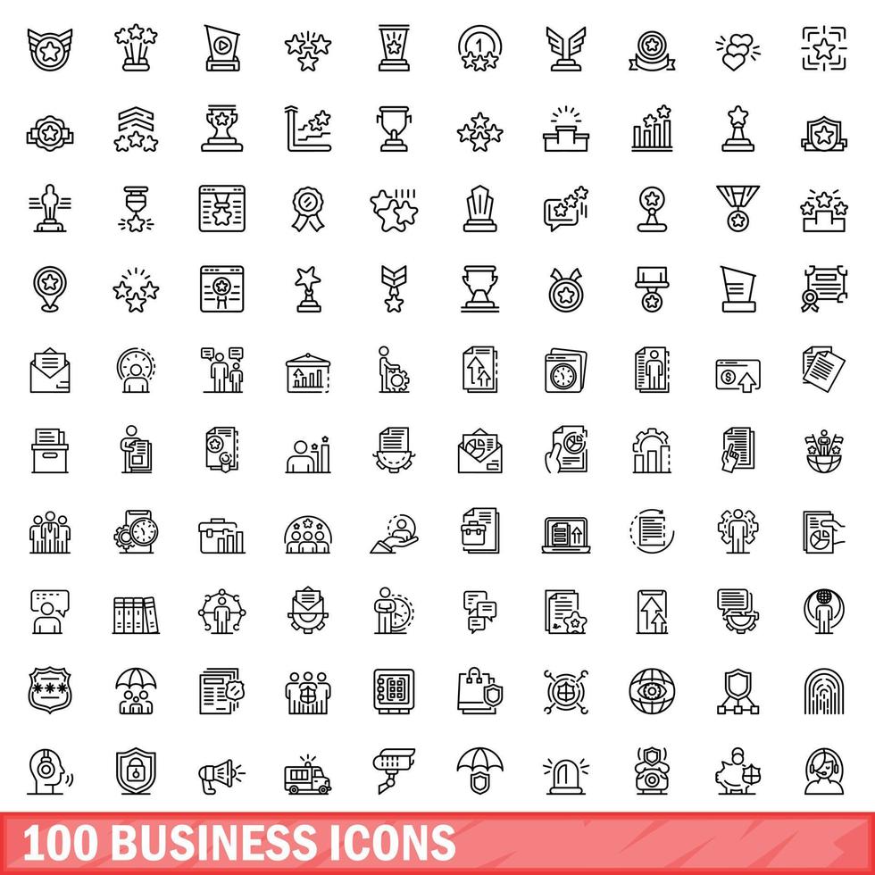 100 business icons set, outline style vector