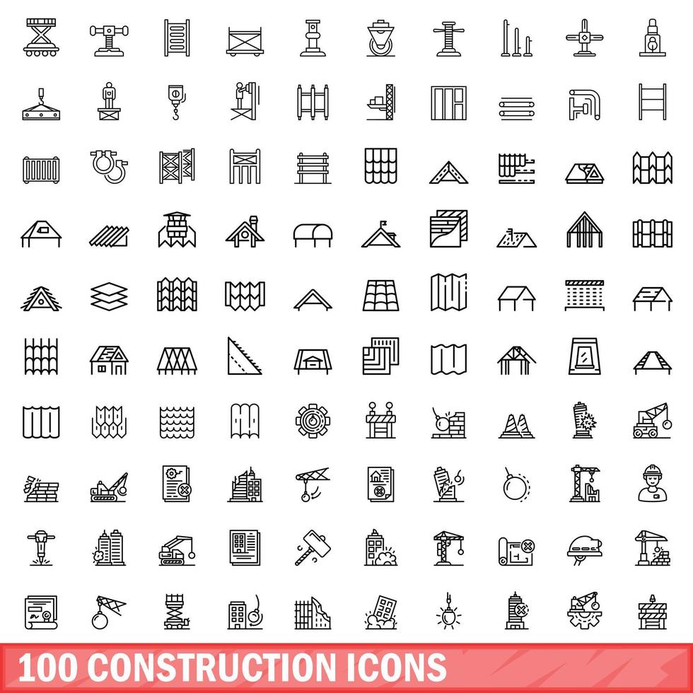 100 conjunto de iconos de construcción, estilo de contorno vector