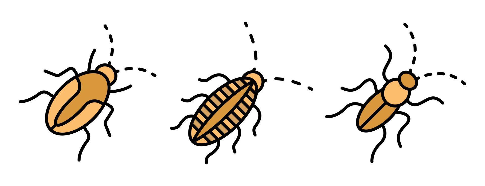 cucaracha, iconos, conjunto, vector, plano vector