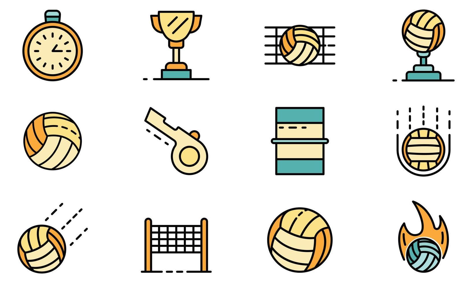 iconos de voleibol establecer vector plano