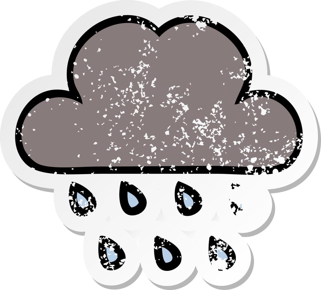 distressed sticker of a cute cartoon storm rain cloud vector
