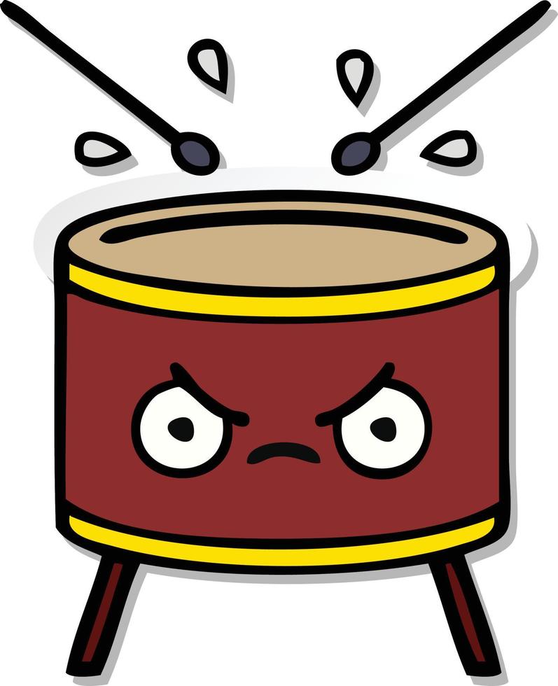 sticker of a cute cartoon drum vector