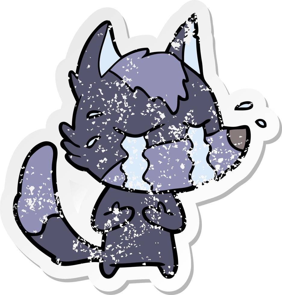 distressed sticker of a cartoon crying wolf vector