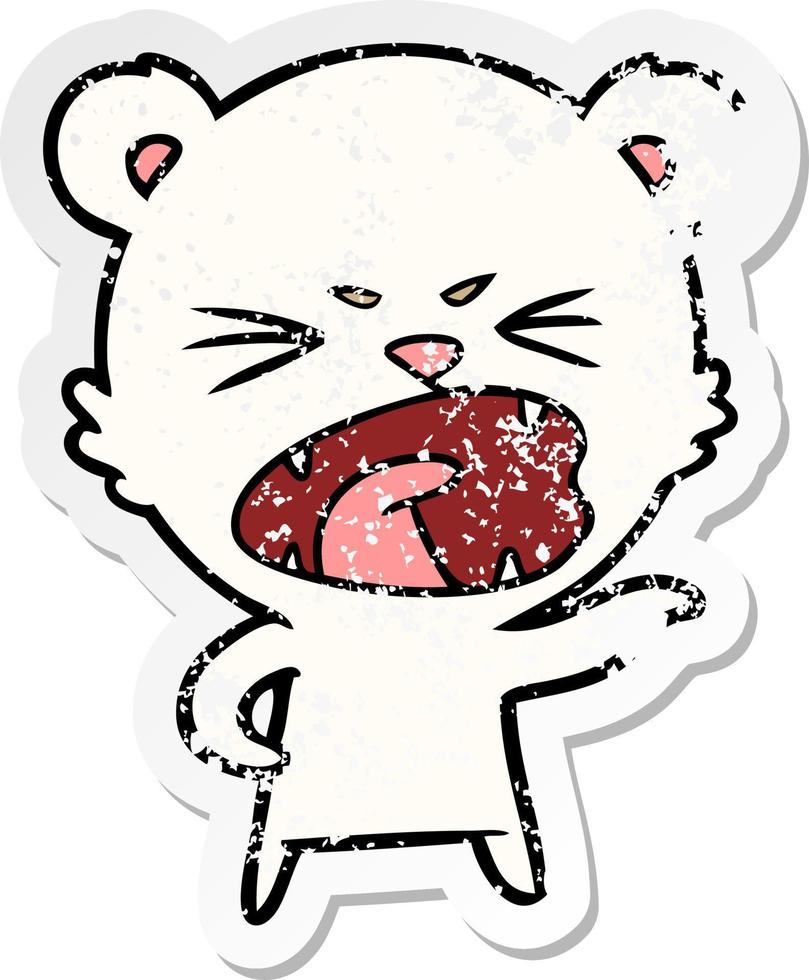 distressed sticker of a angry cartoon polar bear vector