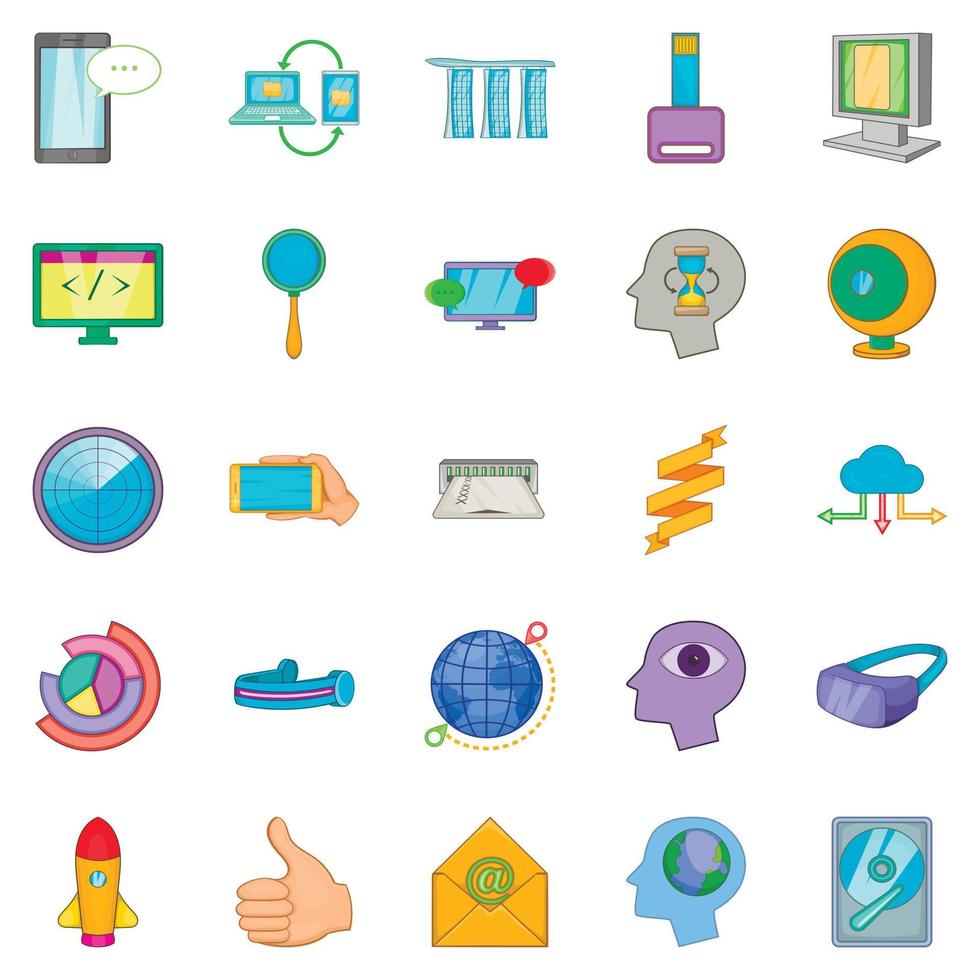 Data transfer icons set, cartoon style vector