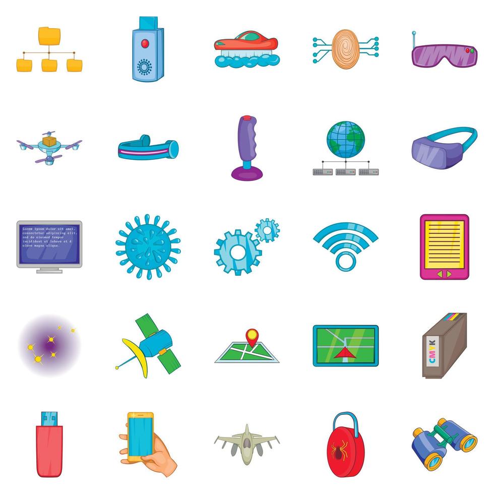 Mechanism icons set, cartoon style vector
