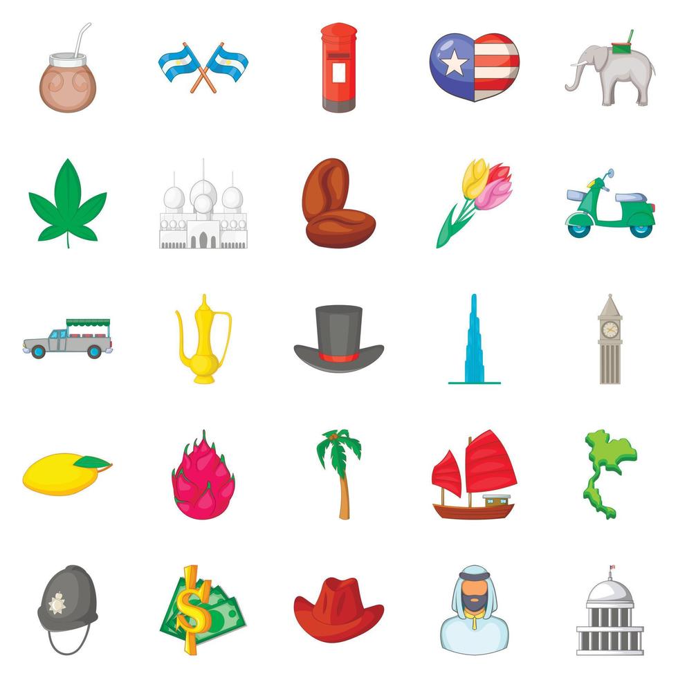 World icons set, cartoon style vector