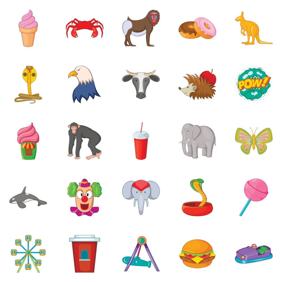 Zoo icons set, cartoon style vector