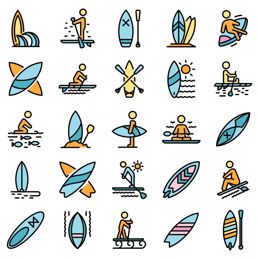 Sup surfing icons set vector flat