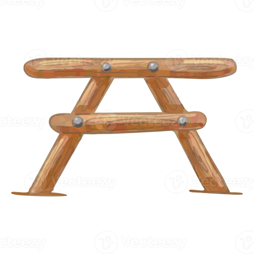 Watercolor wooden table, Hand painted camping supplies png