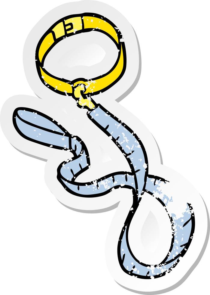 distressed sticker of a cartoon dog collar and leash vector