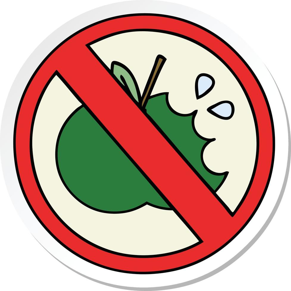 sticker of a cute cartoon no healthy food allowed sign vector