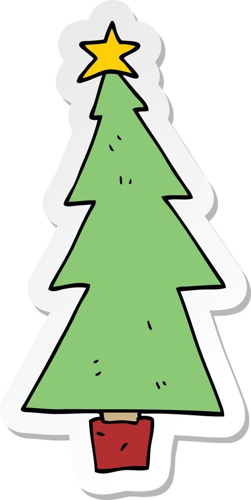 pegatina de un árbol de navidad de dibujos animados vector