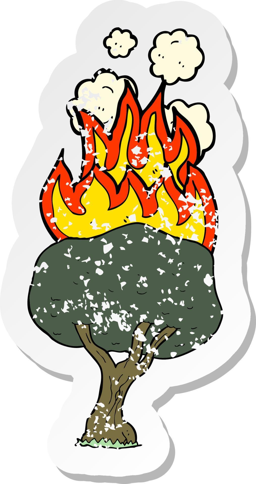 retro distressed sticker of a cartoon tree on fire 8848846 Vector Art at Vecteezy