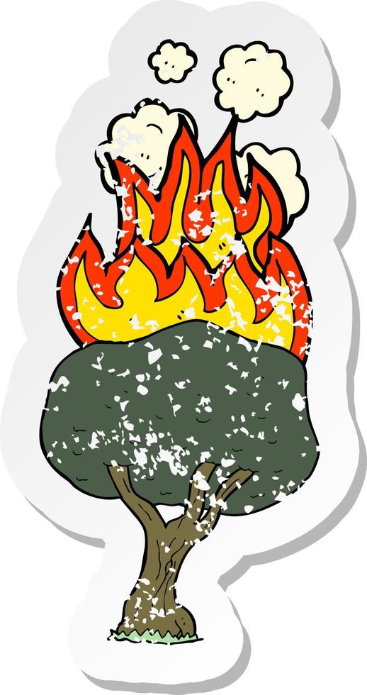 retro distressed sticker of a cartoon tree on fire vector