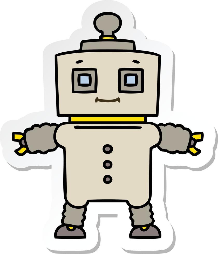 pegatina de un peculiar robot de dibujos animados dibujados a mano vector